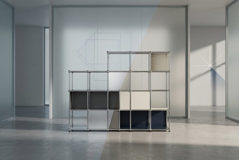 Estructura modular de mobiliario metálico y derecho de autor aplicado