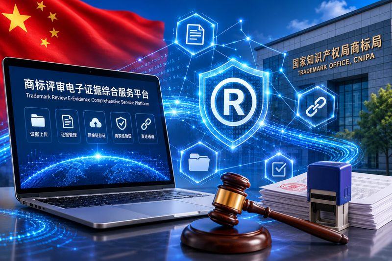 Digital evidence flow for China trademark review with blockchain linkage