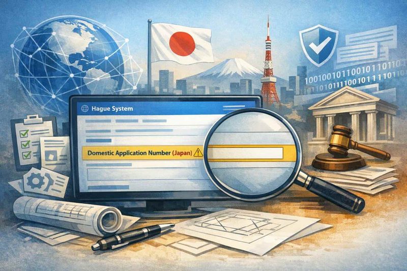 Hague design filing workflow in Japan with domestic application number checks