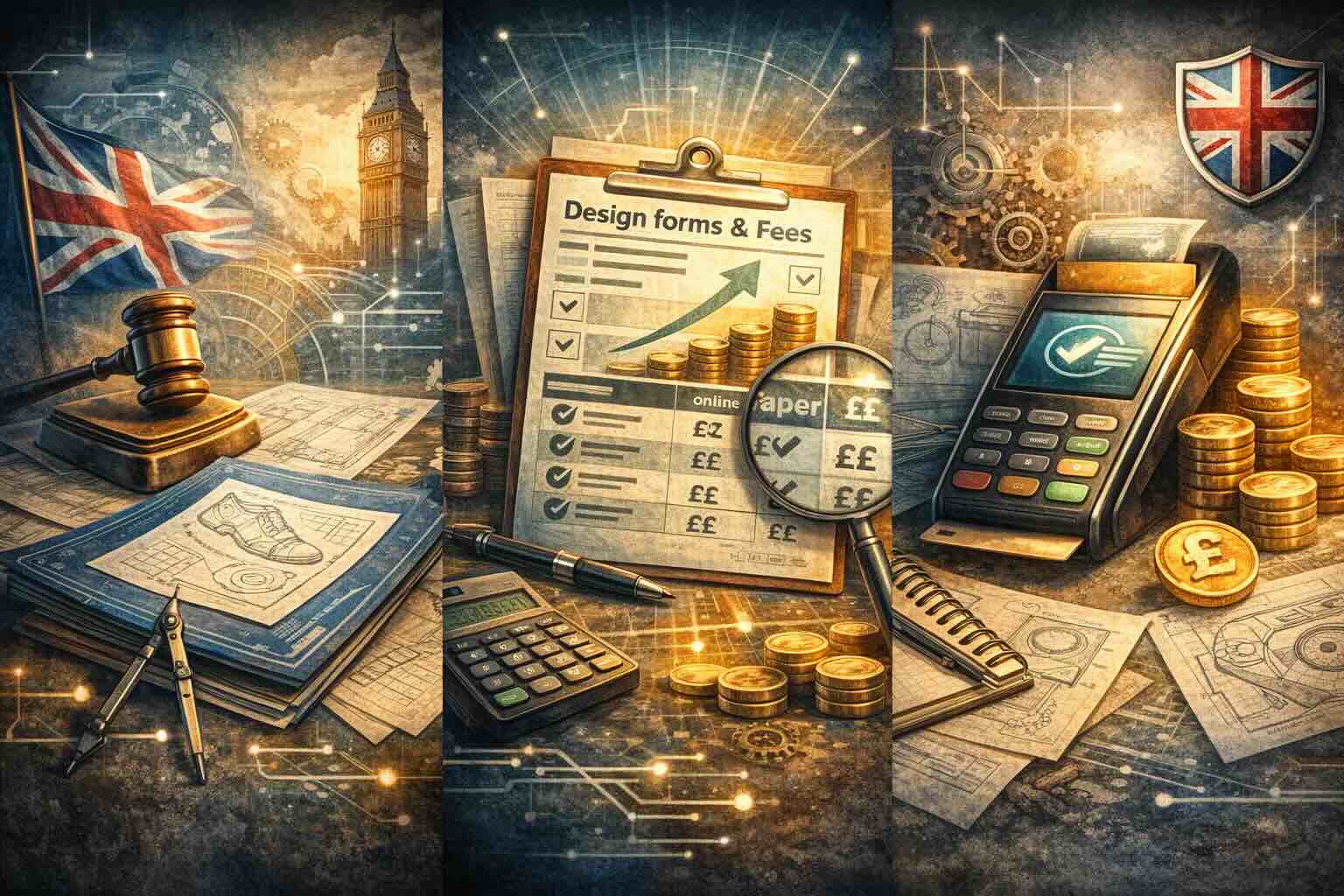 UK design filing costs across online, paper and multiple applications