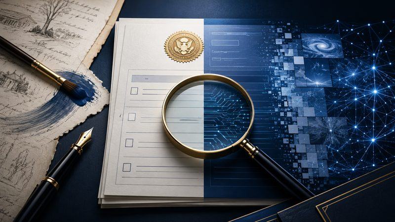 Copyright registration workflow separating human authorship from AI-generated elements