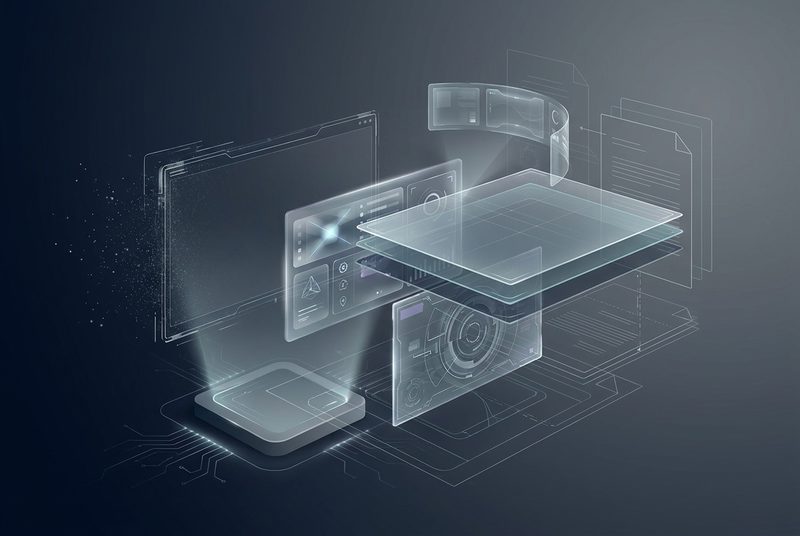 Screenless projected GUI and holographic interface design