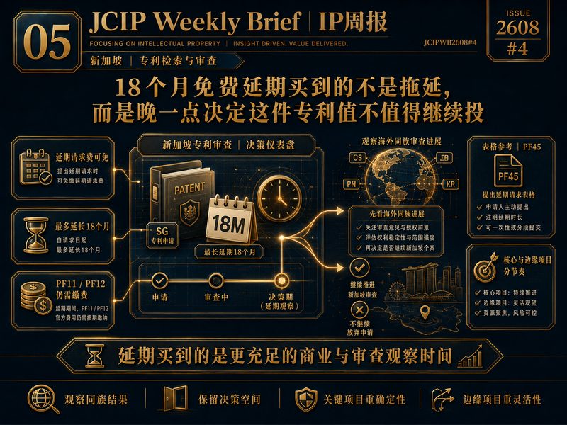 新加坡专利检索审查延期费试点延长