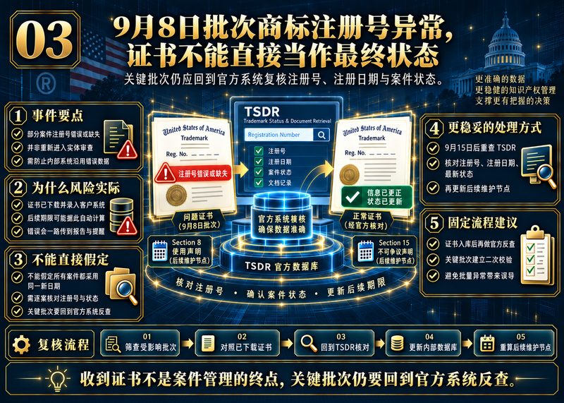 USPTO商标注册号异常与官方状态复核